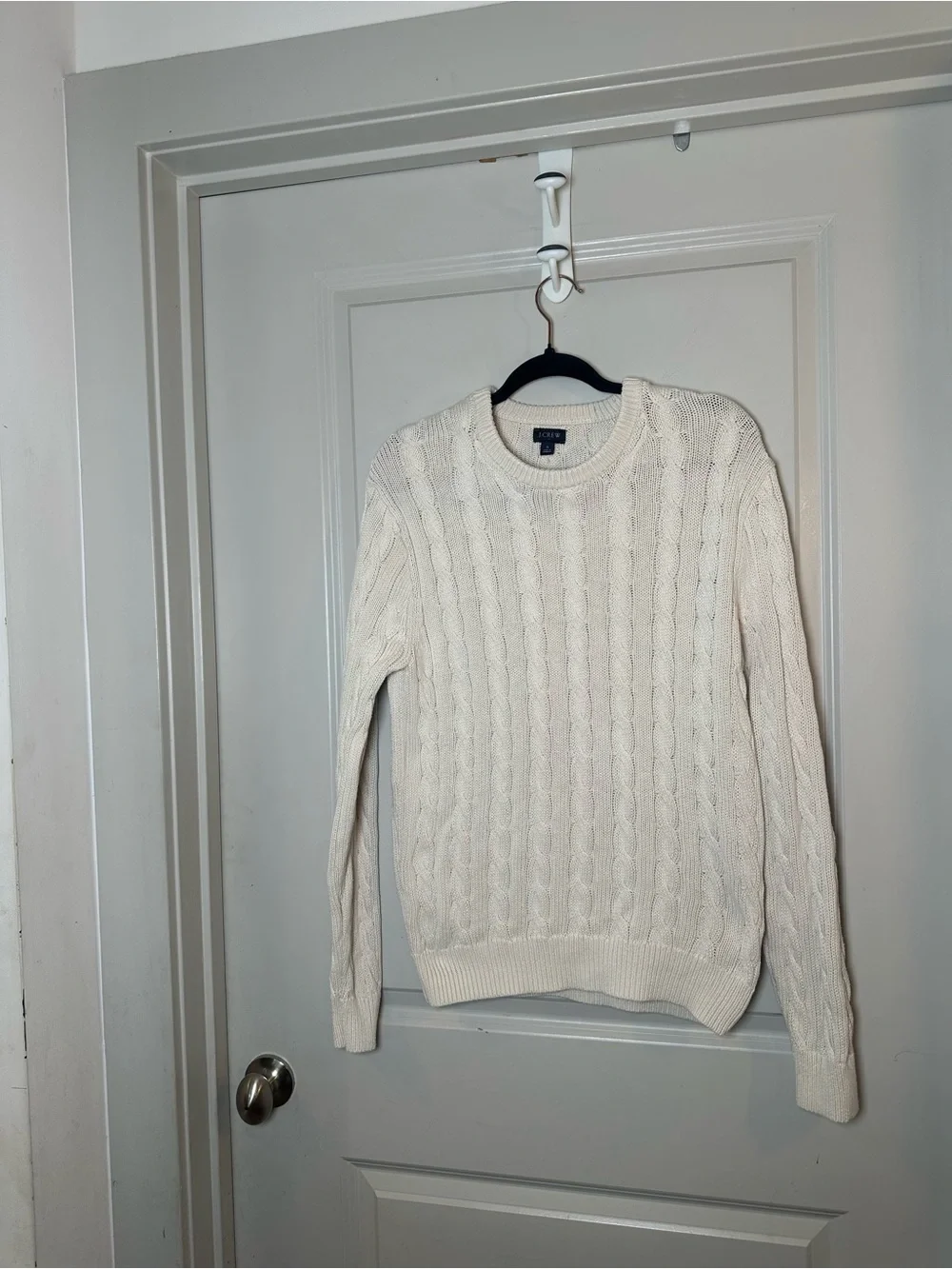 J.Crew Cableknit Cotton Fisherman Cotton Crew Neck Cream Classic Sweater, Small